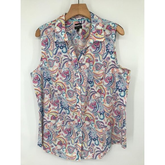 Talbots Womens Sleeveless no iron Button-Up Blouse Paisley Print size 16 - Picture 3 of 13